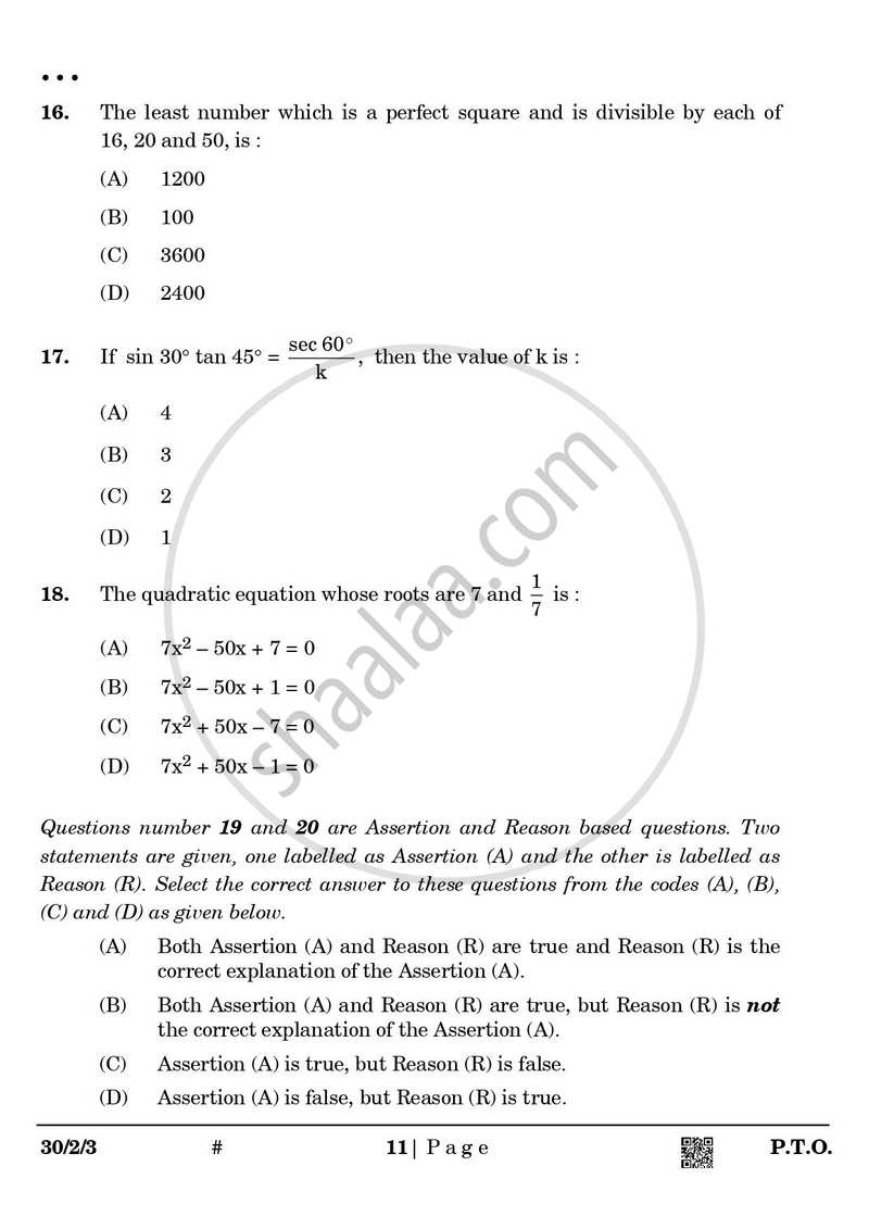 Mathematics 2024-2025 Class 10 - CBSE (Central Board of Secondary Education) question paper with PDF download
