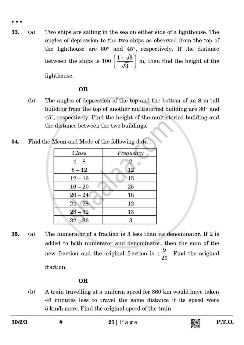 Mathematics 2024-2025 Class 10 - CBSE (Central Board of Secondary Education) question paper with PDF download