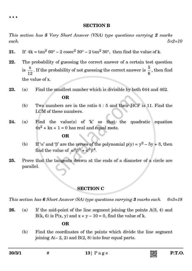 Mathematics 2024-2025 Class 10 - CBSE (Central Board of Secondary Education) question paper with PDF download