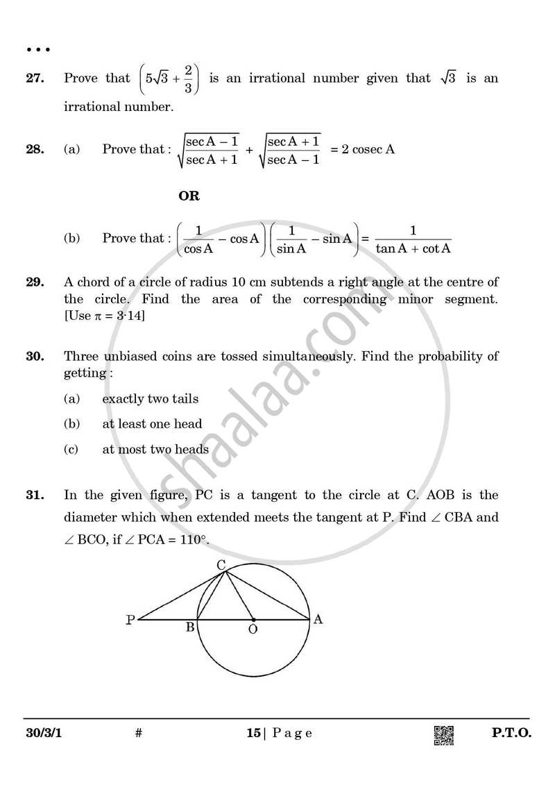 Mathematics 2024-2025 Class 10 - CBSE (Central Board of Secondary Education) question paper with PDF download