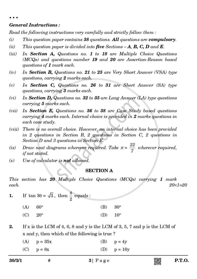 Mathematics 2024-2025 Class 10 - CBSE (Central Board of Secondary Education) question paper with PDF download