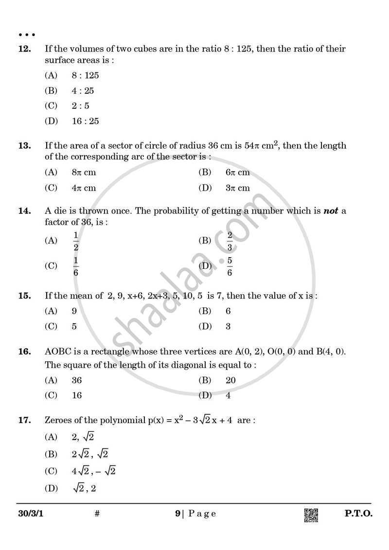 Mathematics 2024-2025 Class 10 - CBSE (Central Board of Secondary Education) question paper with PDF download