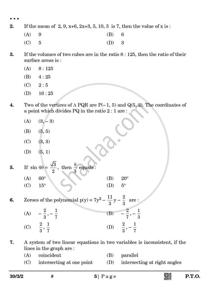 Mathematics 2024-2025 Class 10 - CBSE (Central Board of Secondary Education) question paper with PDF download