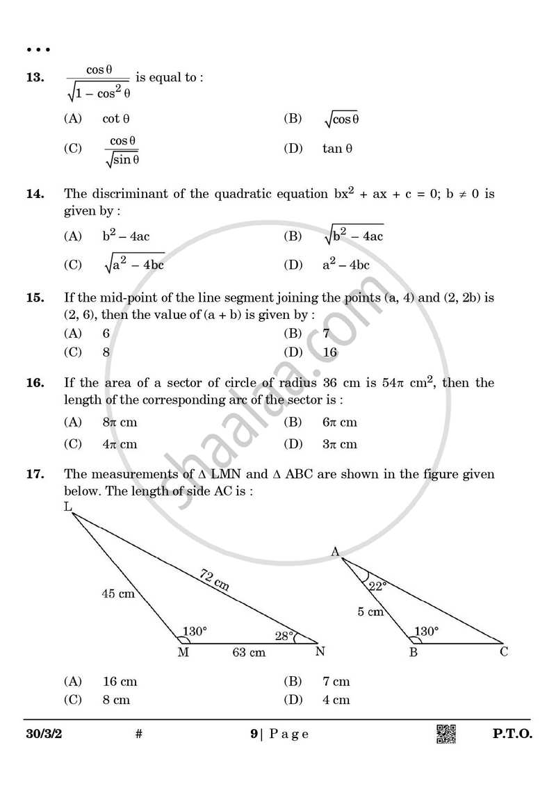 Mathematics 2024-2025 Class 10 - CBSE (Central Board of Secondary Education) question paper with PDF download