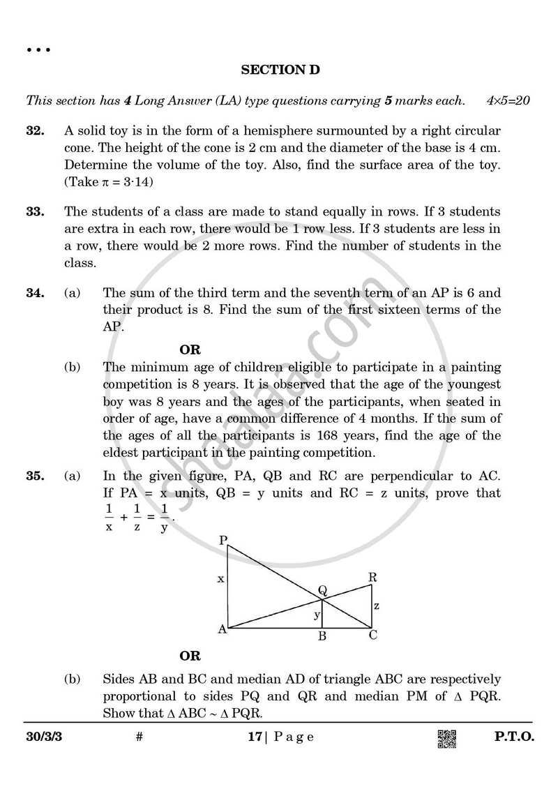 Mathematics 2024-2025 Class 10 - CBSE (Central Board of Secondary Education) question paper with PDF download