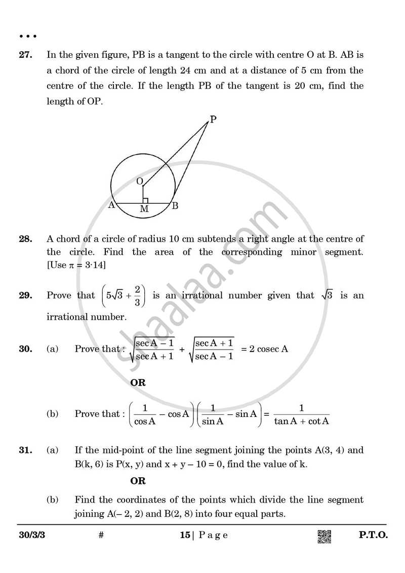 Mathematics 2024-2025 Class 10 - CBSE (Central Board of Secondary Education) question paper with PDF download
