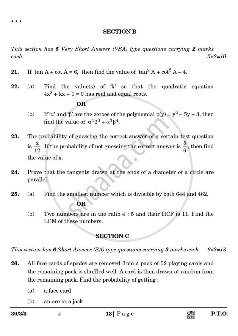 Mathematics 2024-2025 Class 10 - CBSE (Central Board of Secondary Education) question paper with PDF download