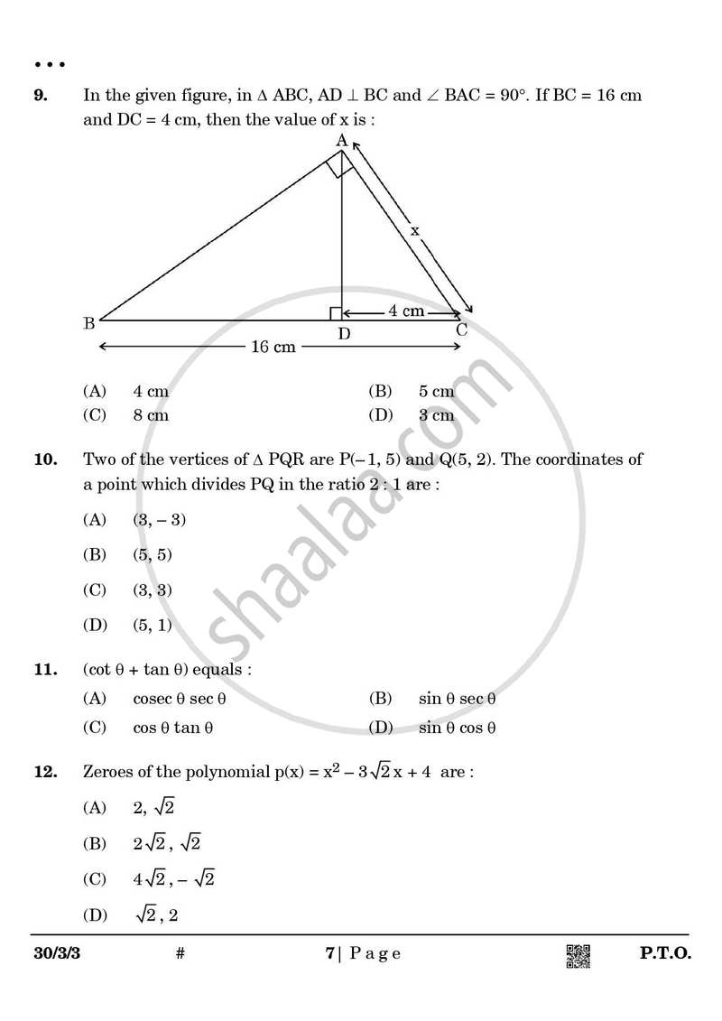 Mathematics 2024-2025 Class 10 - CBSE (Central Board of Secondary Education) question paper with PDF download
