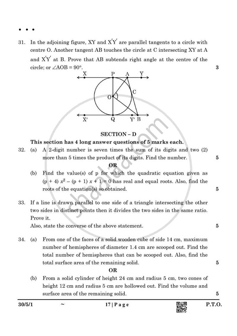 Mathematics 2024-2025 Class 10 - CBSE (Central Board of Secondary Education) question paper with PDF download