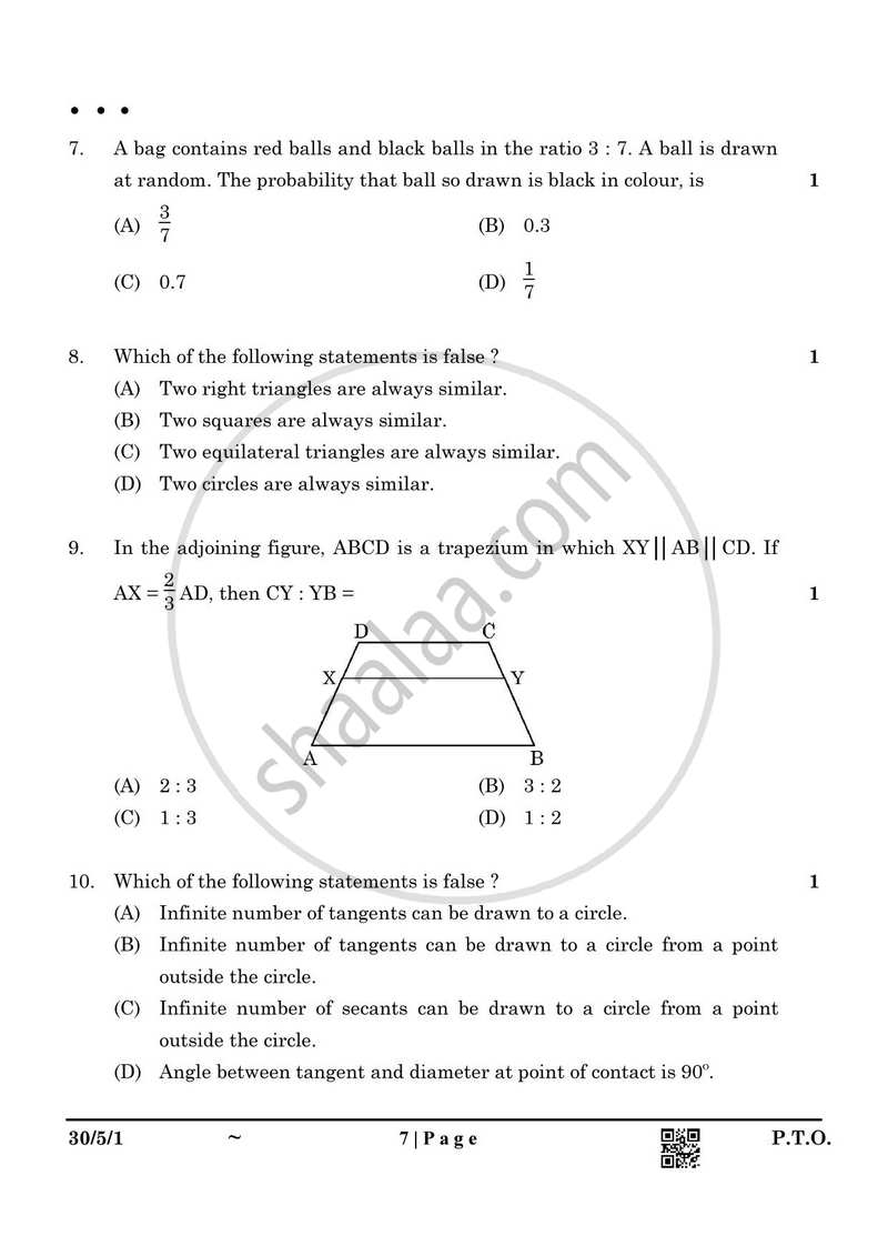 Mathematics 2024-2025 Class 10 - CBSE (Central Board of Secondary Education) question paper with PDF download