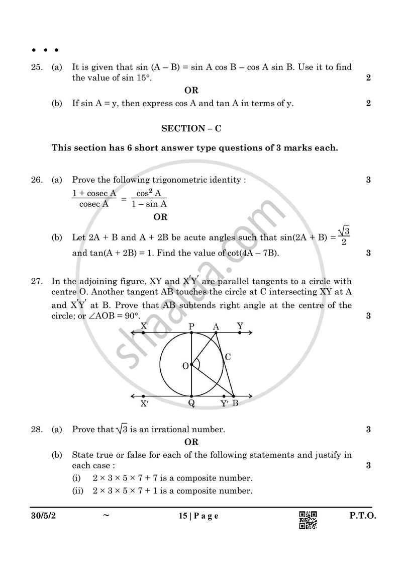 Mathematics 2024-2025 Class 10 - CBSE (Central Board of Secondary Education) question paper with PDF download