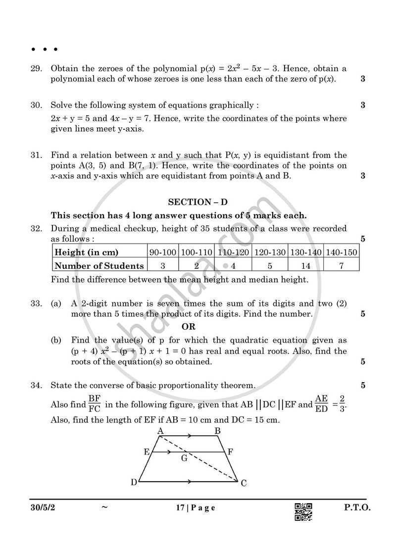 Mathematics 2024-2025 Class 10 - CBSE (Central Board of Secondary Education) question paper with PDF download