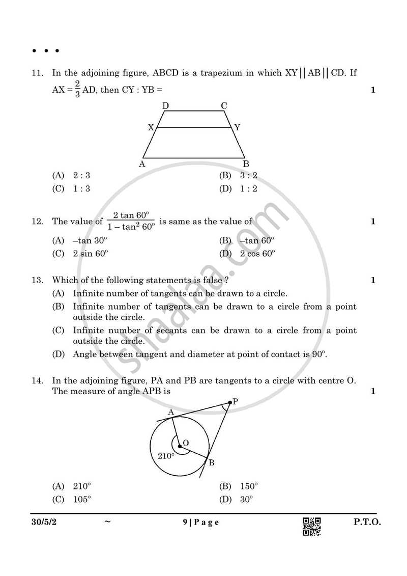 Mathematics 2024-2025 Class 10 - CBSE (Central Board of Secondary Education) question paper with PDF download