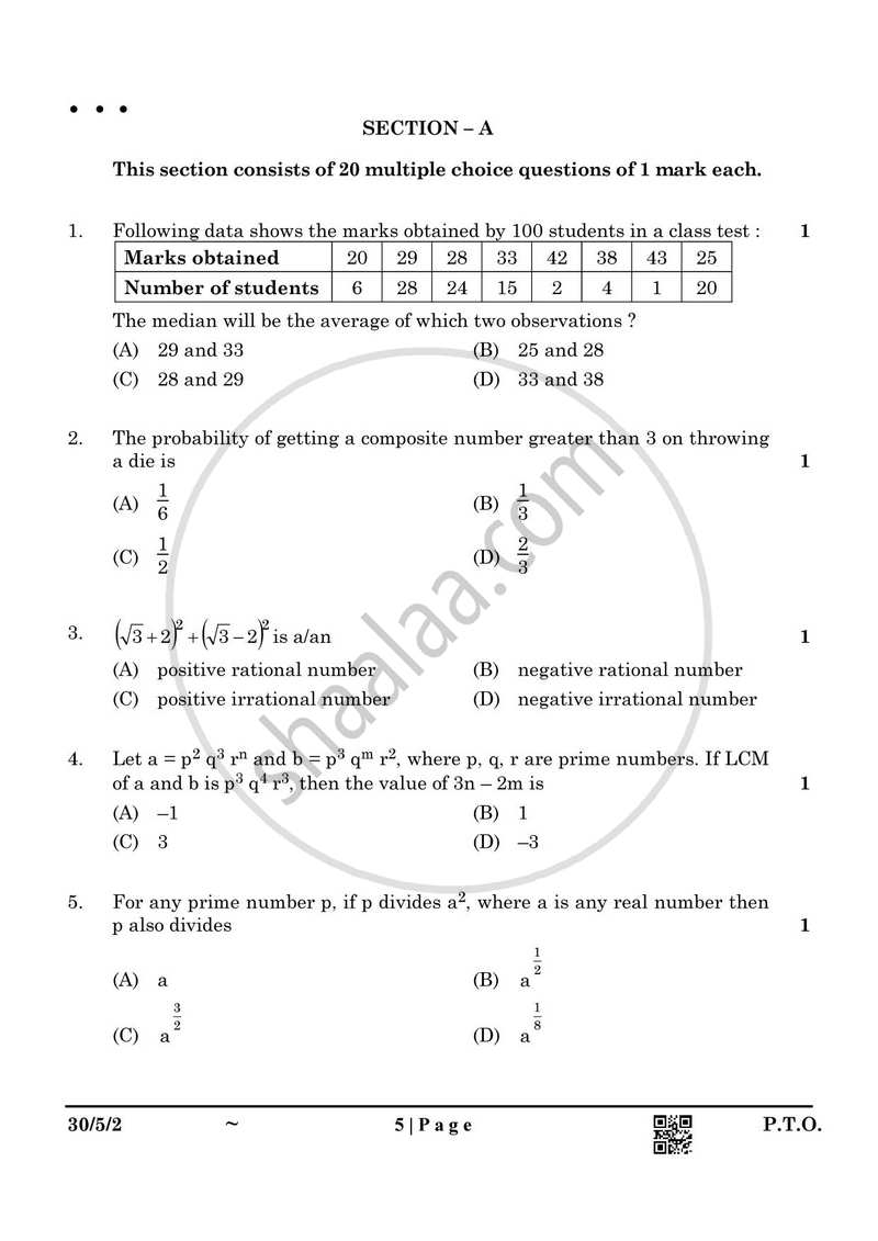 Mathematics 2024-2025 Class 10 - CBSE (Central Board of Secondary Education) question paper with PDF download
