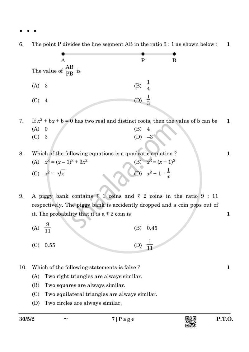 Mathematics 2024-2025 Class 10 - CBSE (Central Board of Secondary Education) question paper with PDF download