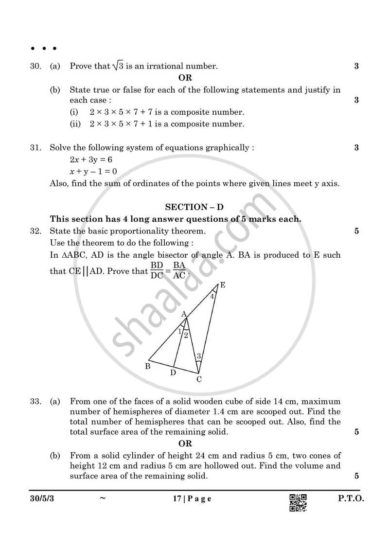 Mathematics 2024-2025 Class 10 - CBSE (Central Board of Secondary Education) question paper with PDF download