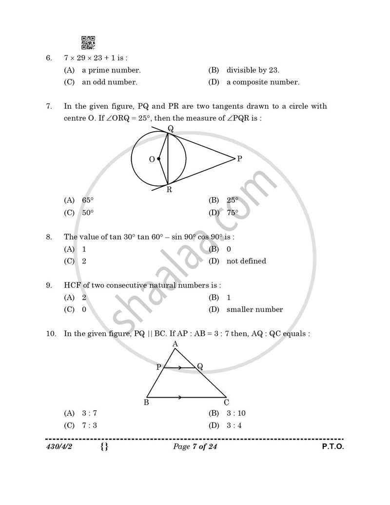 Mathematics 2025-2026 Class 10 - CBSE (Central Board of Secondary Education) question paper with PDF download