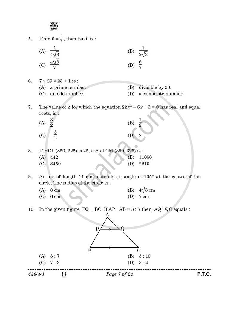 Mathematics 2025-2026 Class 10 - CBSE (Central Board of Secondary Education) question paper with PDF download