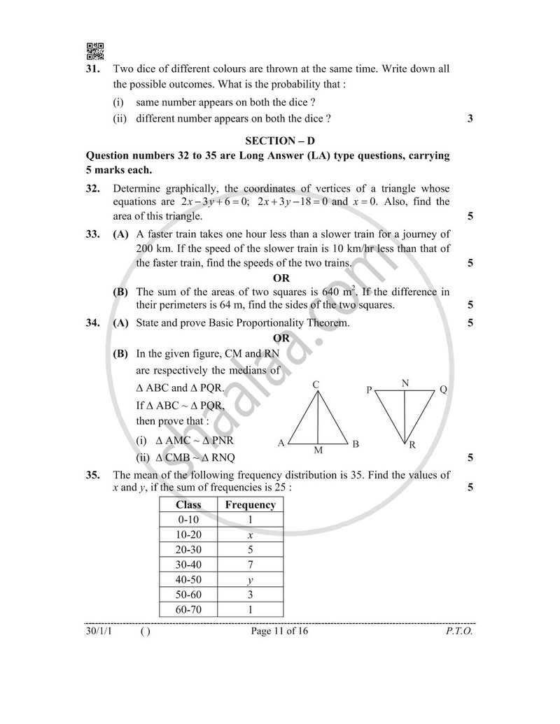 Mathematics 2025-2026 Class 10 - CBSE (Central Board of Secondary Education) question paper with PDF download
