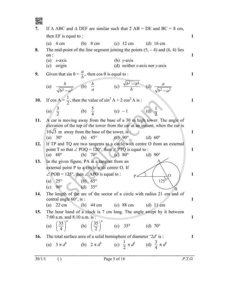 Mathematics 2025-2026 Class 10 - CBSE (Central Board of Secondary Education) question paper with PDF download