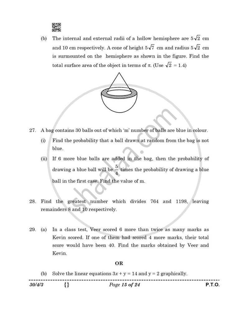 Mathematics 2025-2026 Class 10 - CBSE (Central Board of Secondary Education) question paper with PDF download