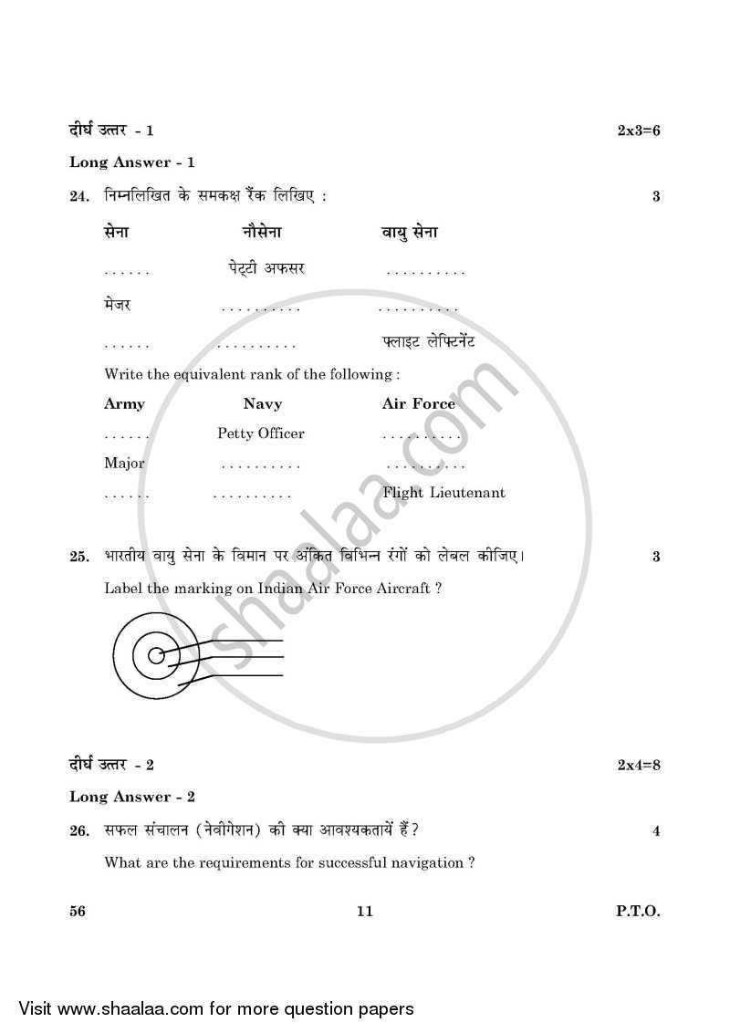National Cadet Corps 2015-2016 Class 10 - CBSE (Central Board of Secondary Education) question paper with PDF download