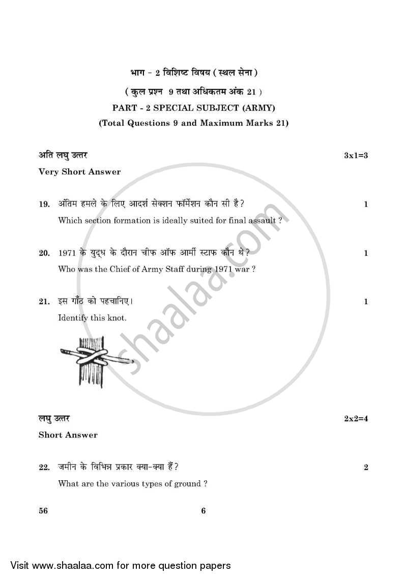 National Cadet Corps 2015-2016 Class 10 - CBSE (Central Board of Secondary Education) question paper with PDF download