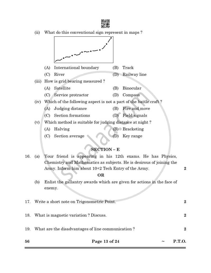 National Cadet Corps 2024-2025 Class 10 - CBSE (Central Board of Secondary Education) question paper with PDF download