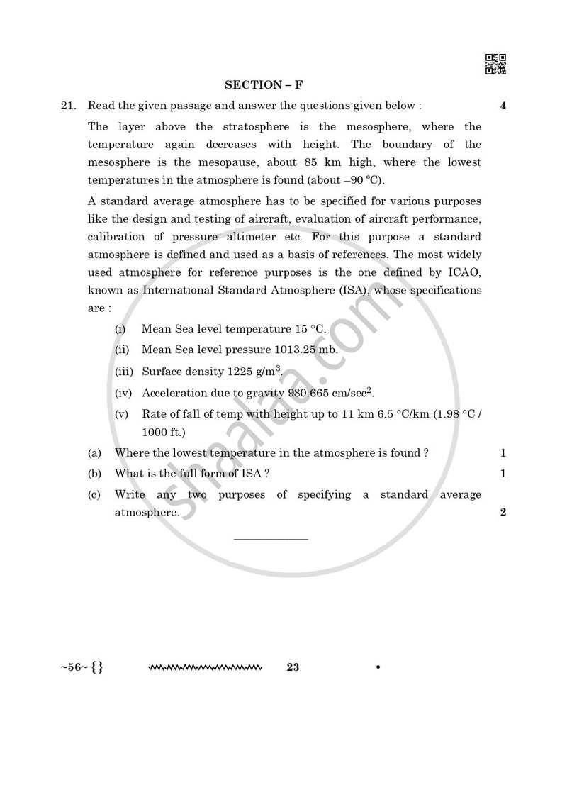 National Cadet Corps 2025-2026 Class 10 - CBSE (Central Board of Secondary Education) question paper with PDF download