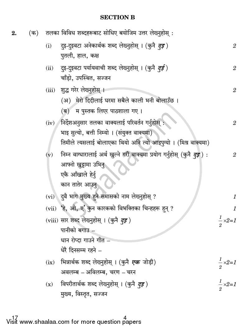 Nepali 2018-2019 Class 10 - CBSE (Central Board of Secondary Education) question paper with PDF download