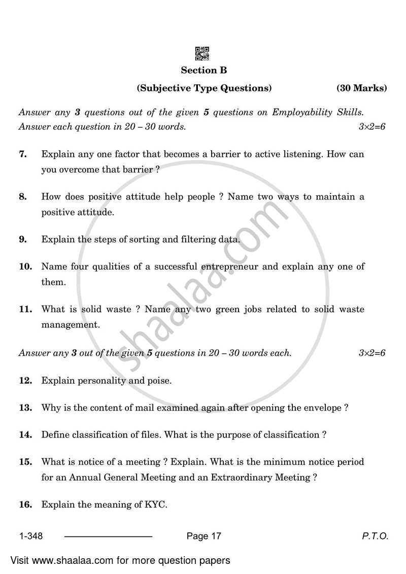 Office Procedure and Practices 2023-2024 Class 12 - CBSE (Central Board of Secondary Education) question paper with PDF download