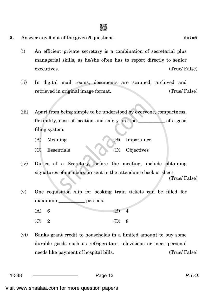 Office Procedure and Practices 2023-2024 Class 12 - CBSE (Central Board of Secondary Education) question paper with PDF download