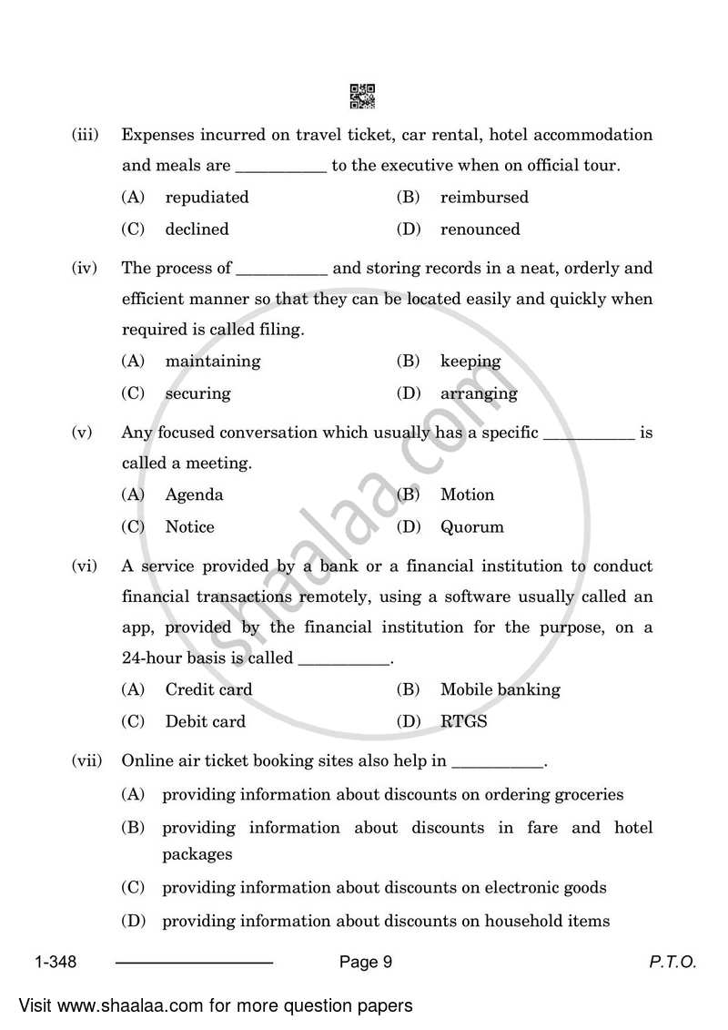 Office Procedure and Practices 2023-2024 Class 12 - CBSE (Central Board of Secondary Education) question paper with PDF download