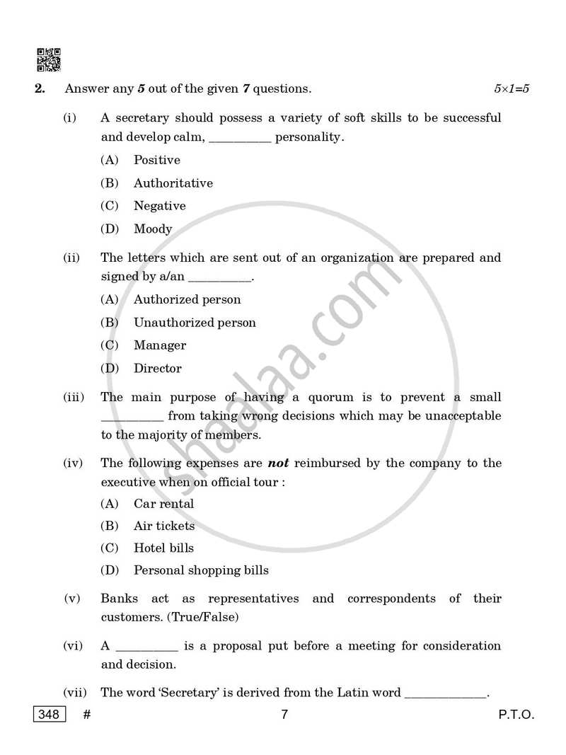 Office Procedure and Practices 2024-2025 Class 12 - CBSE (Central Board of Secondary Education) question paper with PDF download