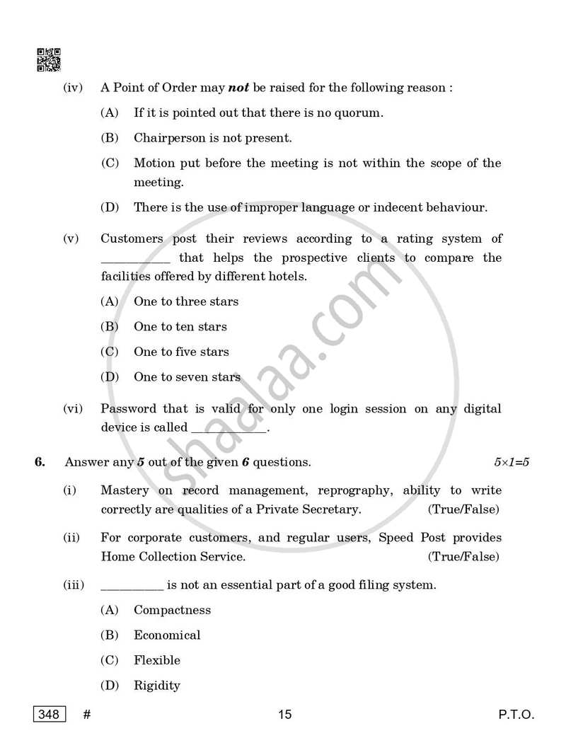 Office Procedure and Practices 2024-2025 Class 12 - CBSE (Central Board of Secondary Education) question paper with PDF download