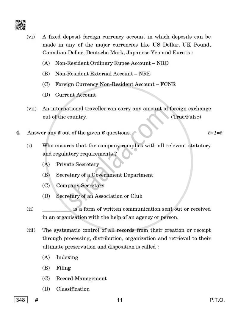 Office Procedure and Practices 2024-2025 Class 12 - CBSE (Central Board of Secondary Education) question paper with PDF download