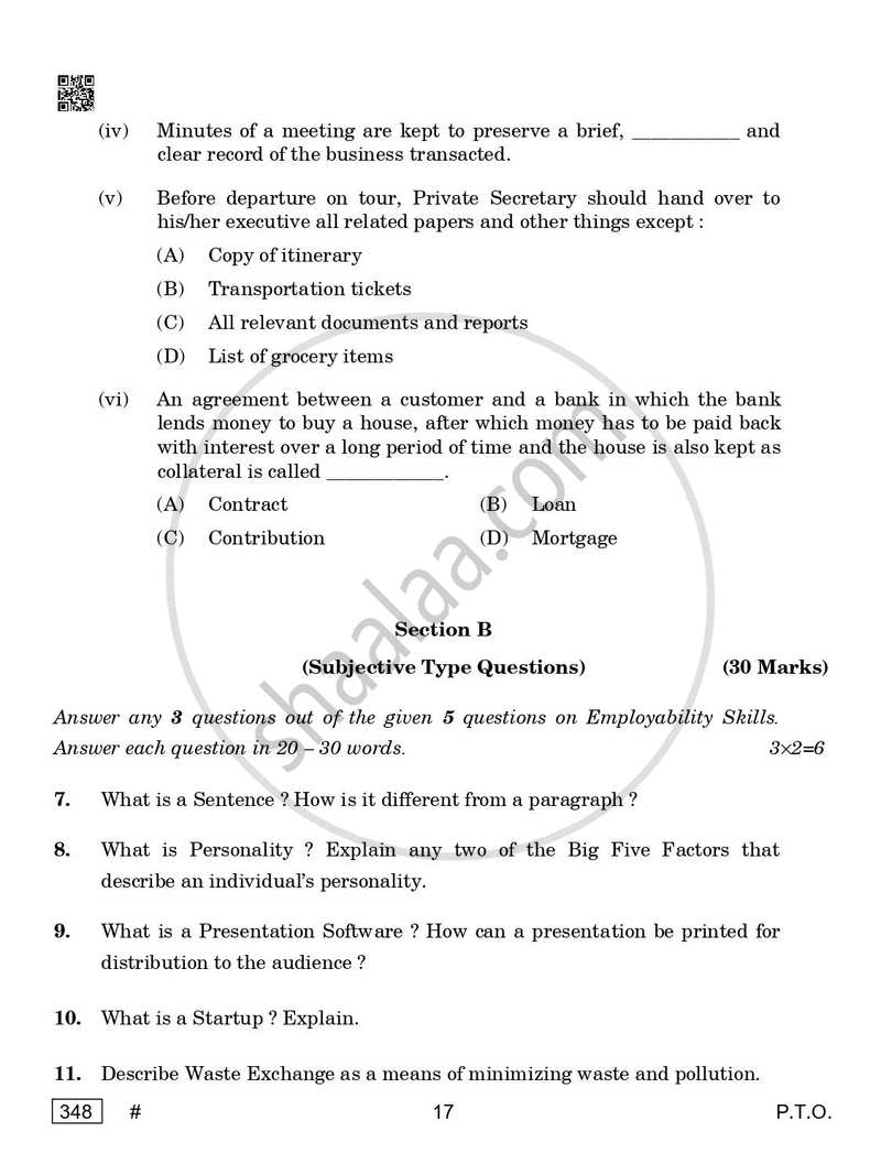 Office Procedure and Practices 2024-2025 Class 12 - CBSE (Central Board of Secondary Education) question paper with PDF download