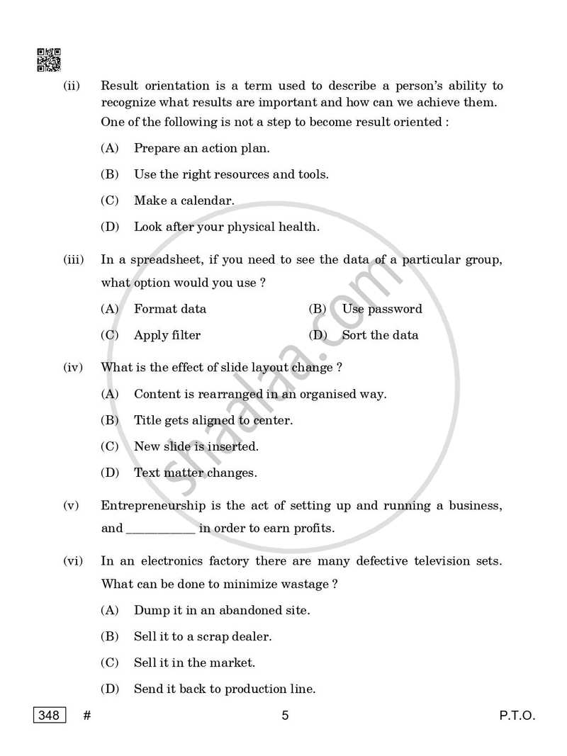 Office Procedure and Practices 2024-2025 Class 12 - CBSE (Central Board of Secondary Education) question paper with PDF download