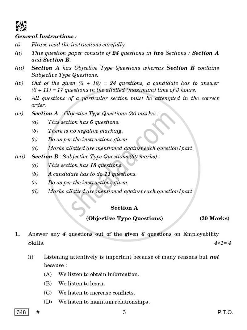 Office Procedure and Practices 2024-2025 Class 12 - CBSE (Central Board of Secondary Education) question paper with PDF download