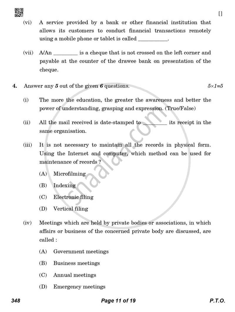 Office Procedure and Practices 2025-2026 Class 12 - CBSE (Central Board of Secondary Education) question paper with PDF download