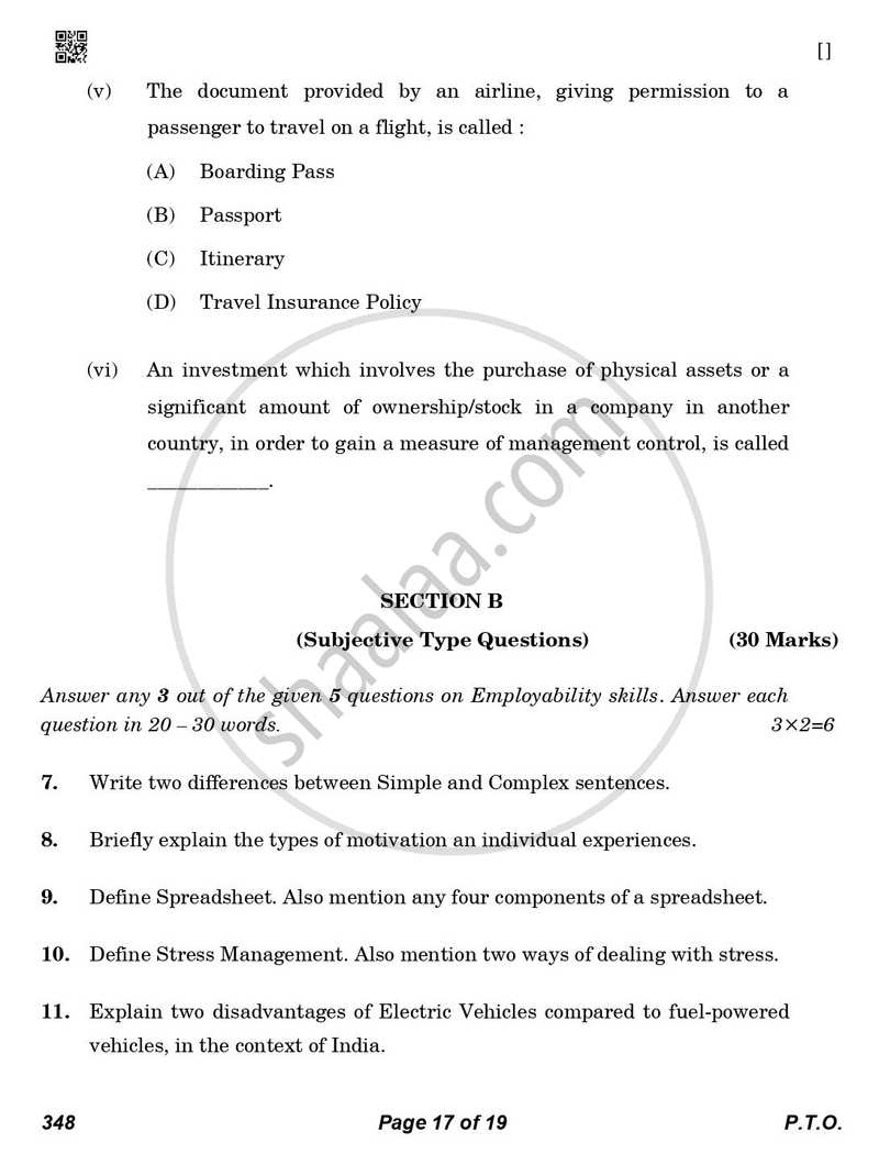 Office Procedure and Practices 2025-2026 Class 12 - CBSE (Central Board of Secondary Education) question paper with PDF download