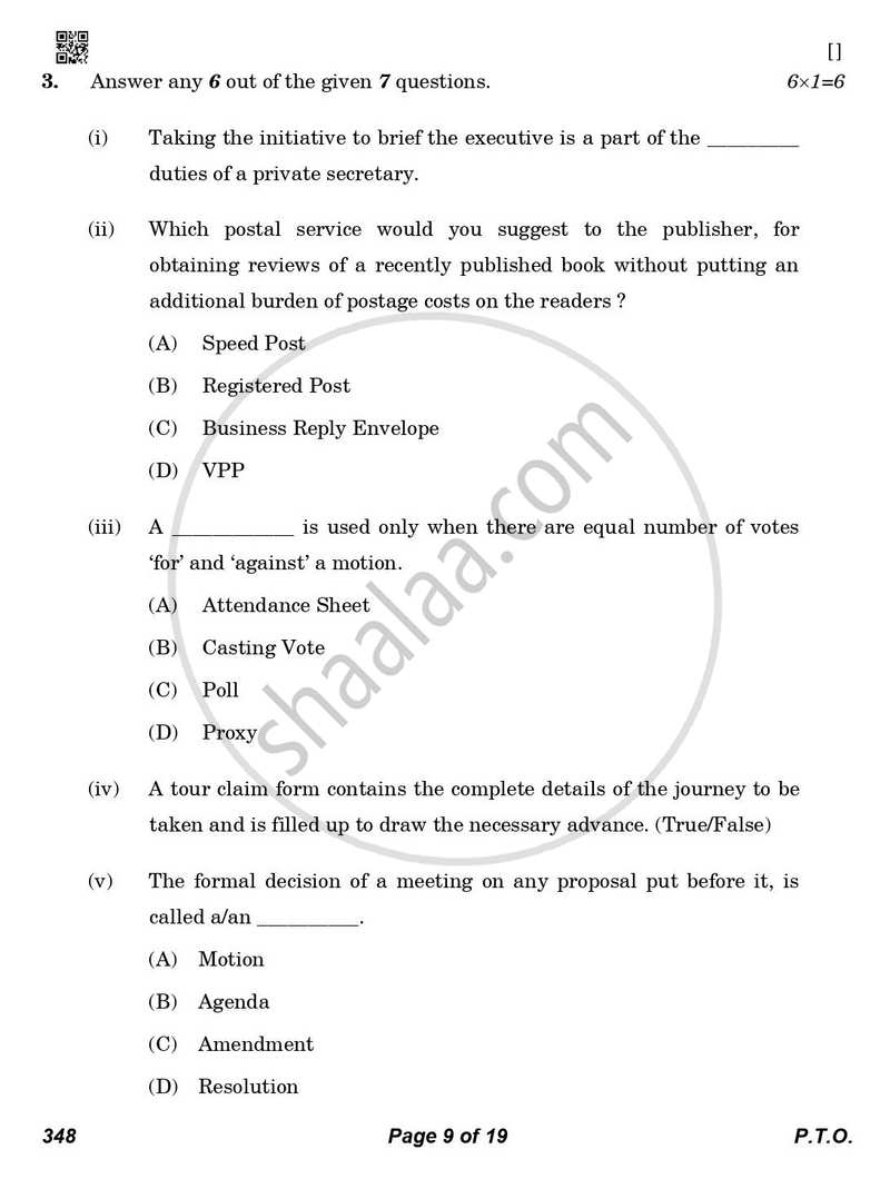 Office Procedure and Practices 2025-2026 Class 12 - CBSE (Central Board of Secondary Education) question paper with PDF download