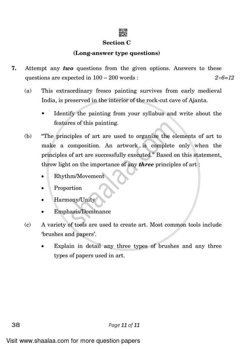 Painting 2022-2023 Class 10 - CBSE (Central Board of Secondary Education) question paper with PDF download