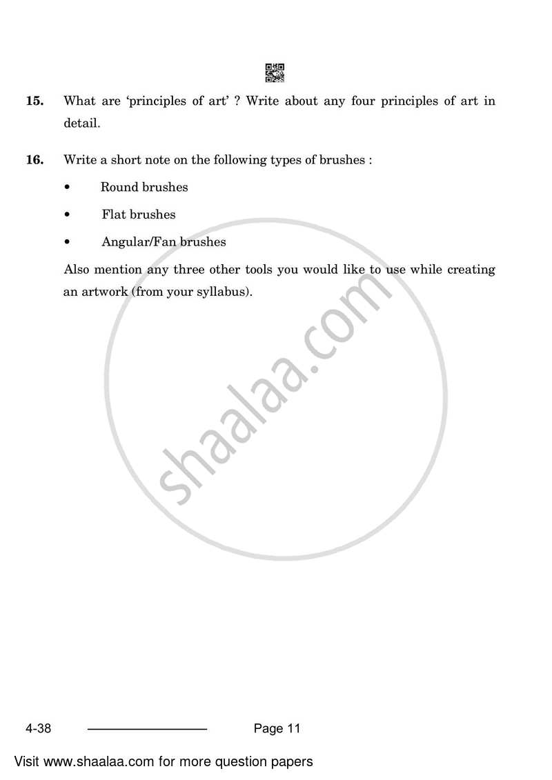 Painting 2023-2024 Class 10 - CBSE (Central Board of Secondary Education) question paper with PDF download