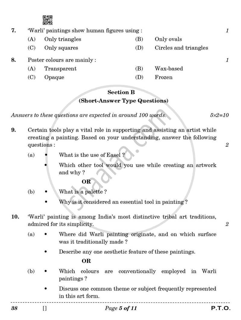 Painting 2025-2026 Class 10 - CBSE (Central Board of Secondary Education) question paper with PDF download