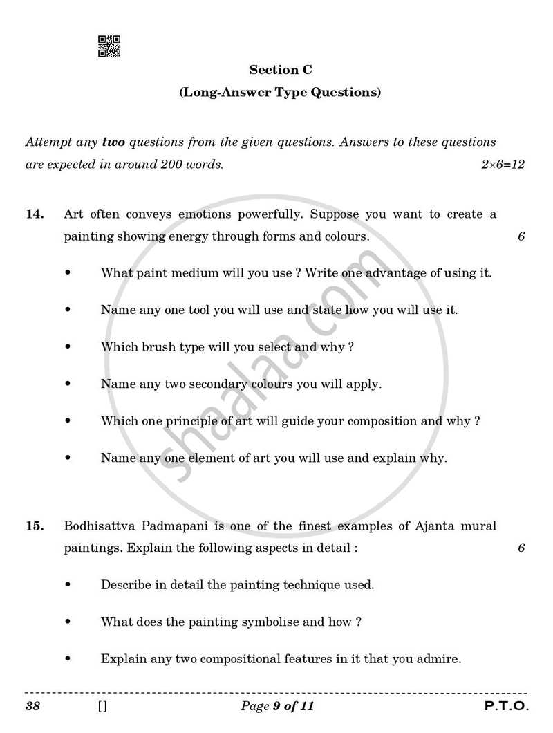 Painting 2025-2026 Class 10 - CBSE (Central Board of Secondary Education) question paper with PDF download