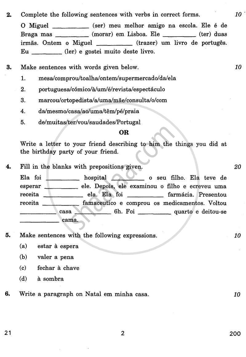 Portuguese 2010-2011 Class 10 - CBSE (Central Board of Secondary Education) question paper with PDF download