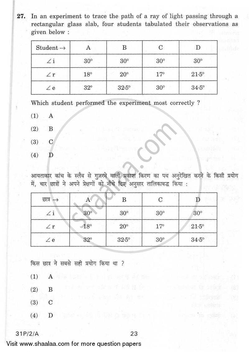 Practical Skills in Science 2009-2010 Class 10 - CBSE (Central Board of Secondary Education) question paper with PDF download
