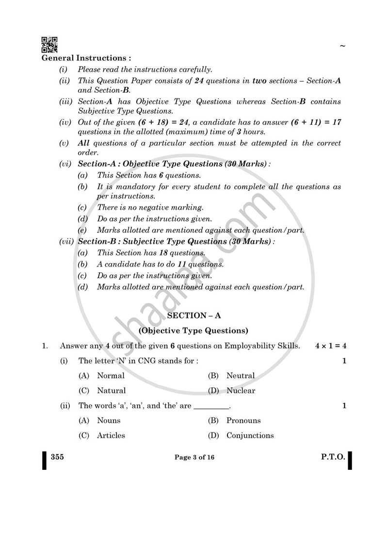 Salesmanship 2024-2025 Class 12 - CBSE (Central Board of Secondary Education) question paper with PDF download