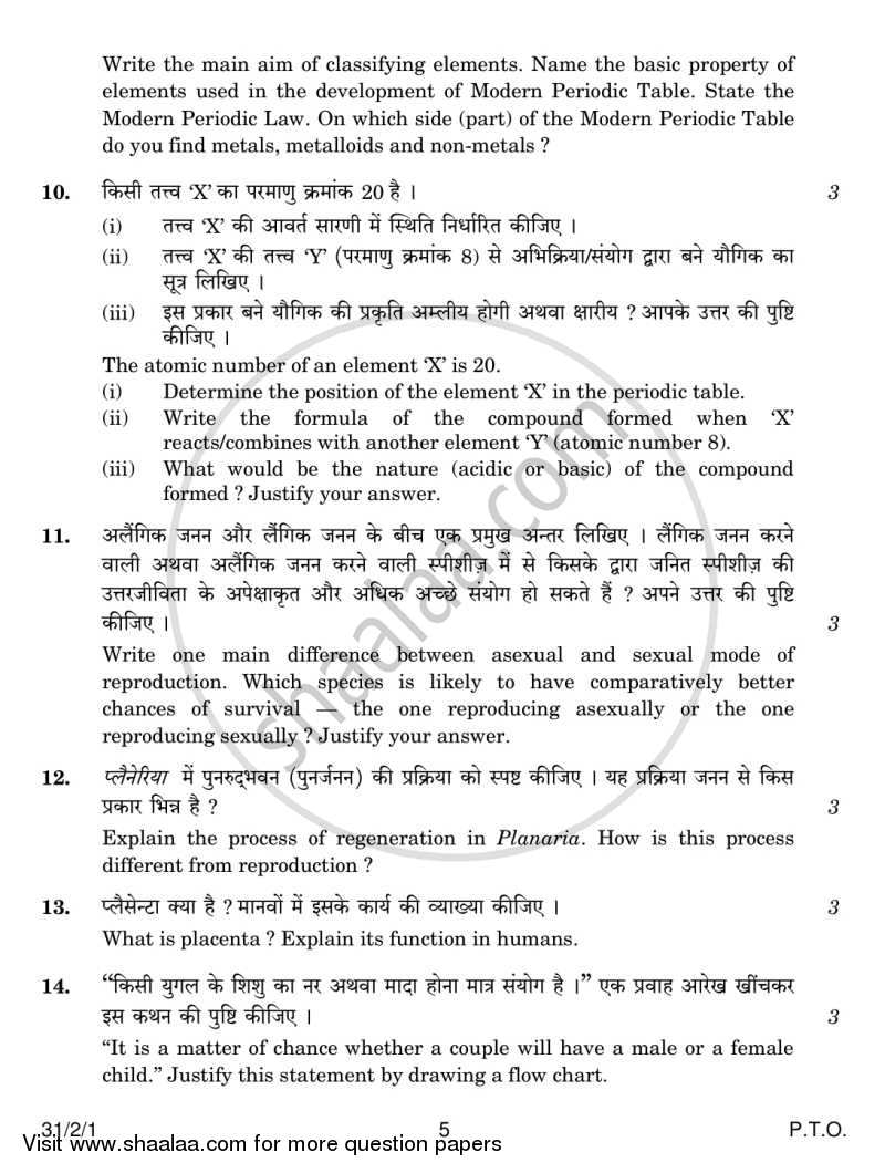 Science 2014-2015 Class 10 - CBSE (Central Board of Secondary Education) question paper with PDF download